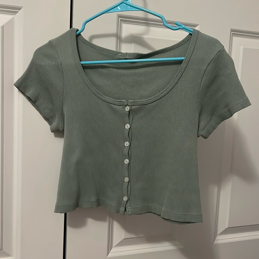 Brandy Melville Women's Green Crop-top